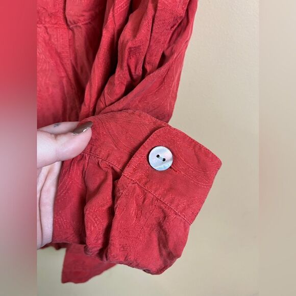 90s Vintage Chicos Size 2 Red Rust 100% Silk Button Up Long Sleeve Western Shirt - Picture 5 of 6